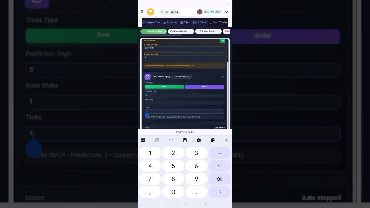 Auto Deriv OVER/UNDER recovery digit strategy 