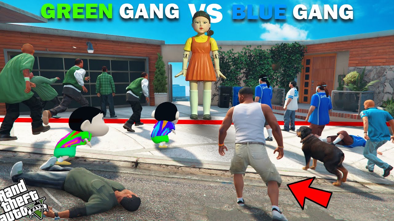 Franklin Blue Gang VS Shinchan Green Gang Squid Game Challenge In GTA 5!