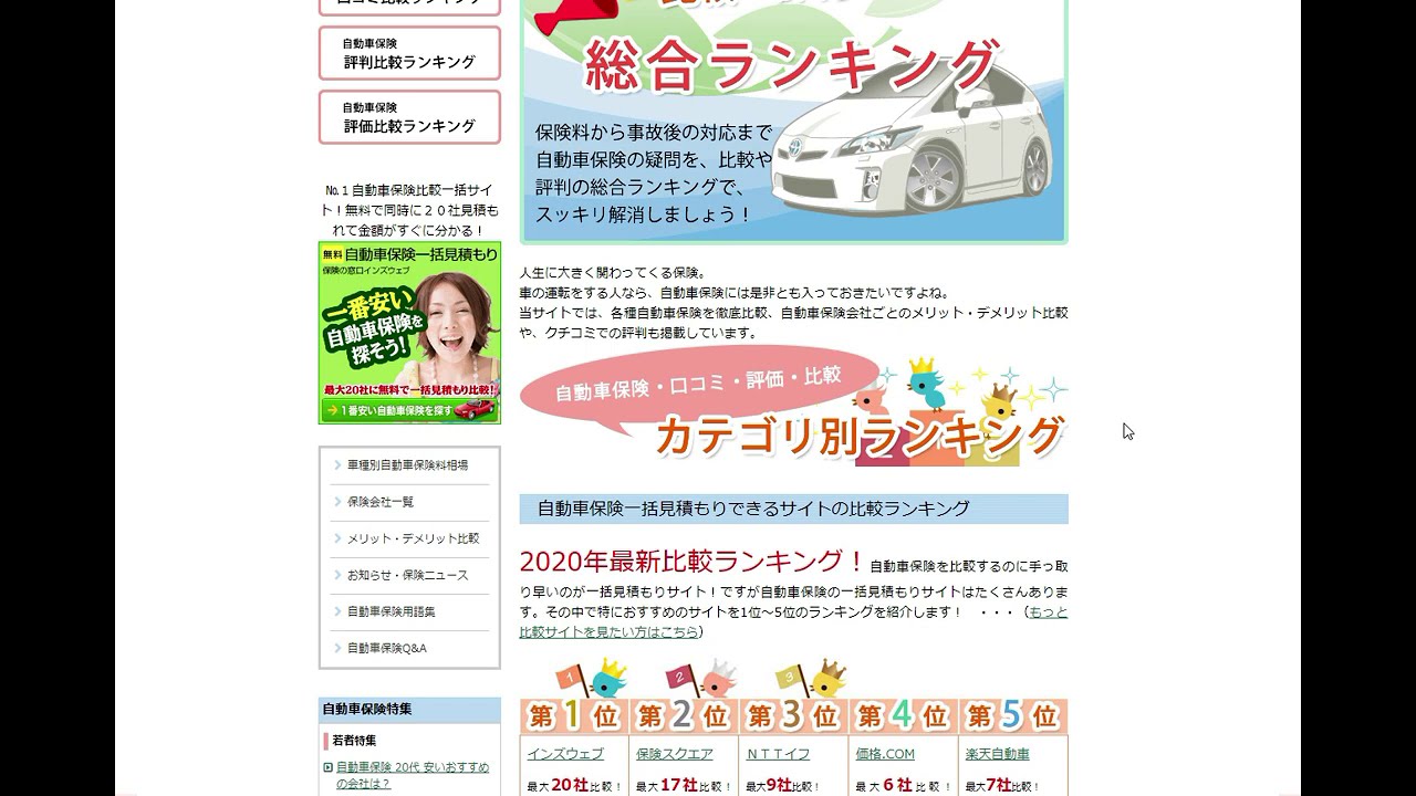 自動車保険q A 自動車保険の比較ランキング 評判ランキングの決定版