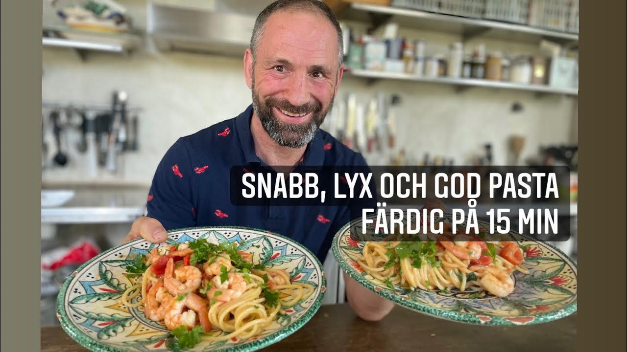 Spaghetti con scampi e pomodorini lyxig, god och snabb