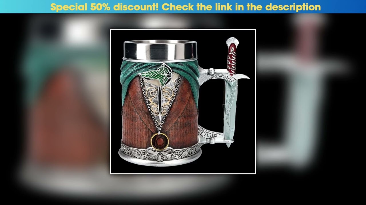 Discount 600ml Lord Rings Mug Viking Beer Mugs Large Capacity Resin Stainless Steel Creative Sword•