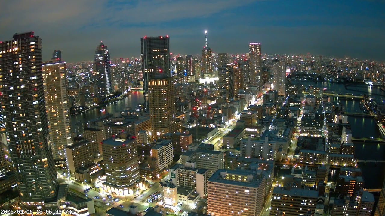 東京ライブカメラ 4K | スカイツリー＆隅田川 | 東東京の景色 | 2026-03-06