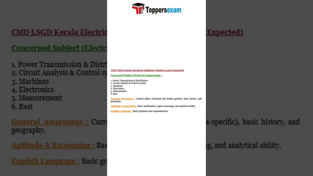 Cmd lsgd kerala electrical engineering syllabus 2026 | recruitment  2026 