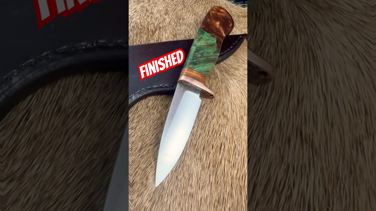 Textured copper, leather, and a hybrid maple burl on reclaimed sawmill blade 💥