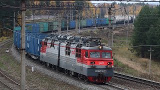 Trains on the railway Kazan - Ekaterinburg. Mozhga - Pychas stretch. Russia. Udmurtia. October 2022