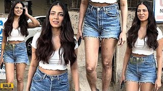 Malavika Mohanan Oozing Hotness In White Top And Thighs Shorts At Kromakay Salon In Juhu