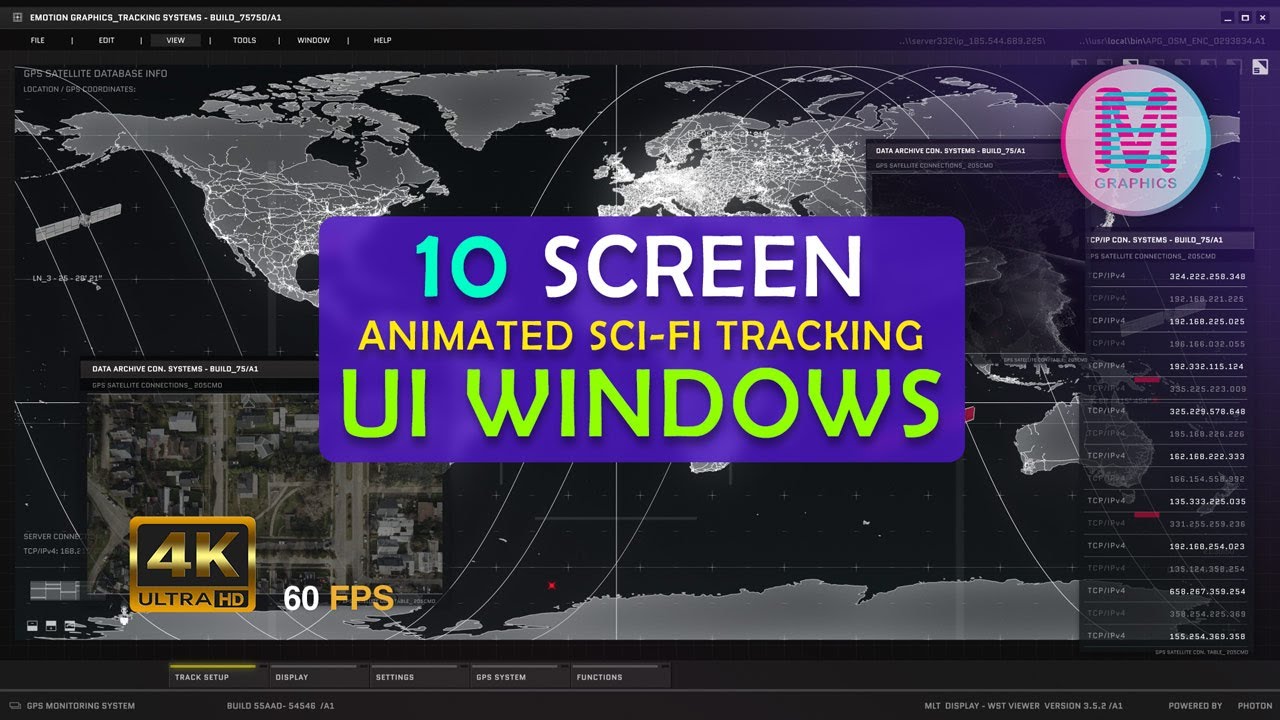 10 Futuristic GPS Tracker Screens: 4K Sci-Fi UI Animation Loop for Tech Displays & Short Films