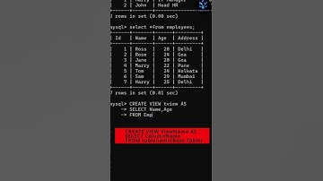 Views in MySQL | CREATE VIEW in MySQL | Views Example #mysql #views #createview #viralshort #view