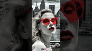 Noir Vibes: A Red Lips and Sunglasses Journey Through New York, Created with MidJourney AI Art