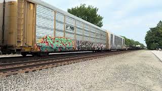 A NS mixed freight train with Maintenance Of Way equipment on scorpion cars towards the end￼￼