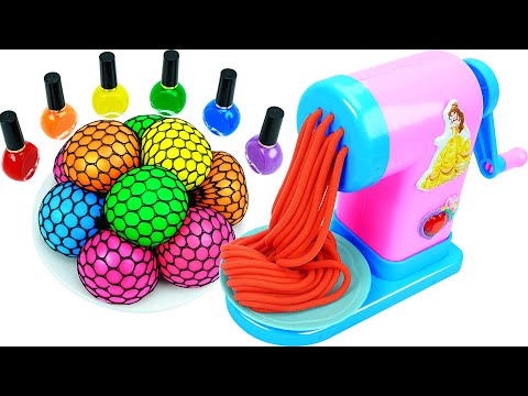 Satisfying Video l How to Make Rainbow Noddles from Mesh Slime Balls with Playdoh Cutting ASMR #55