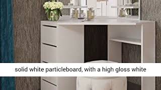 Victory Corner Makeup Vanity Table White Makeup Desk with Three-Fold Mirrors and 4 Drawers Bedroom