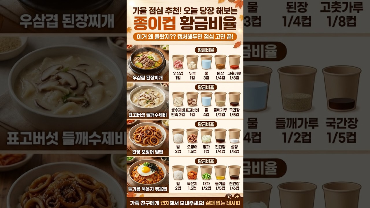 육수 없이 식당 맛 내는 우삼겹 된장찌개 종이컵 황금비율! 점심 고민 끝 레시피 숏폼 썸네일