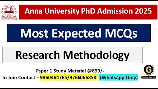 Anna University PhD Entrance Test 2025-26 | Most Expected MCQs | Research Methodology MCQs