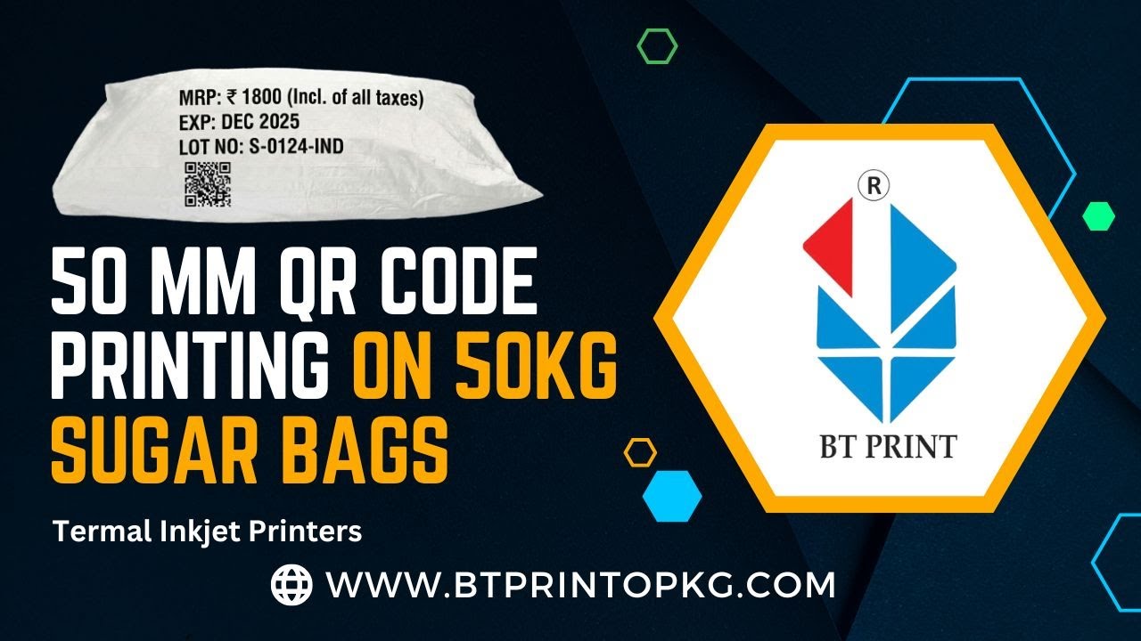 50mm QR Code Printing on 50kg Sugar Bag using TIJ Printer | High-Quality Industrial Marking