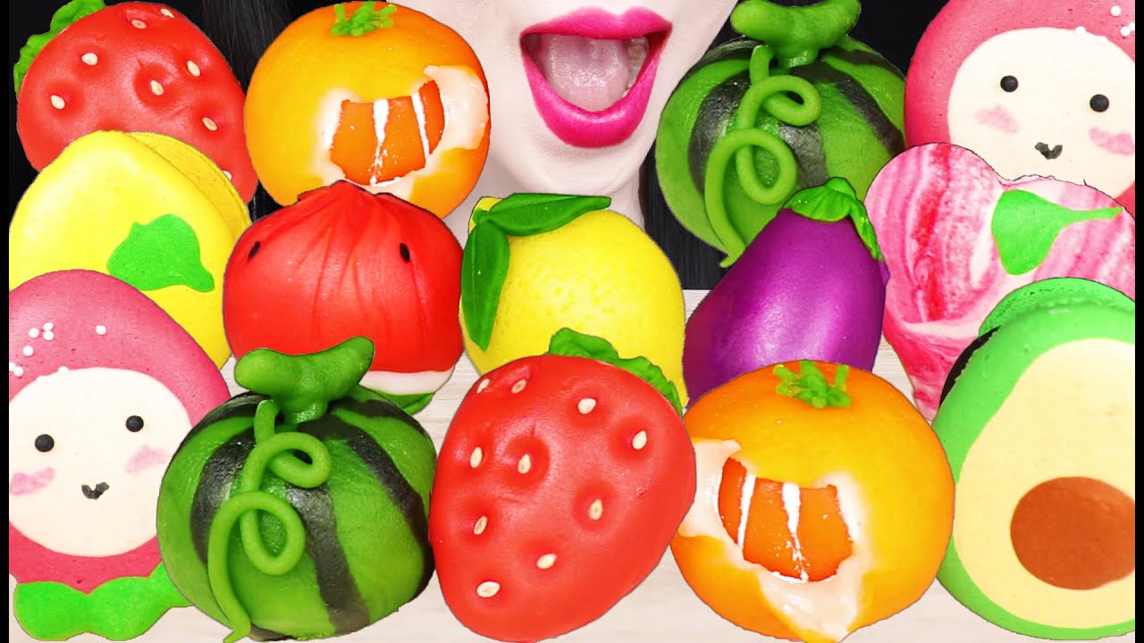 ASMR FRUIT CAKES, MACARON 과일 화과자, 마카롱 먹방 EATING SOUNDS