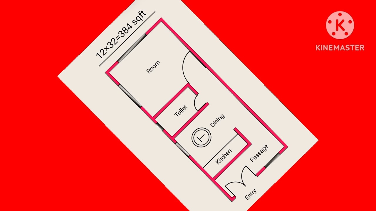 12*32 house plan || 1 Bedroom small house design || 384 sqft ghar ka design ||