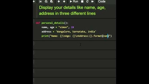 Display Your details like name, age, address in Three different lines #python #beginner
