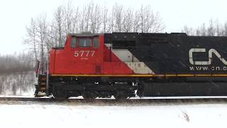 CN Train Spotting HD: CN SD75I 5777 Leads G846 In The Snow With Awesome K3H Action 5/16 3/2/18