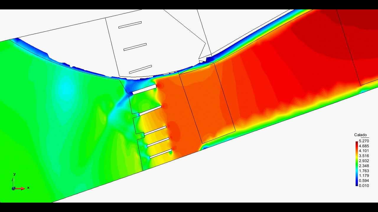 Effect of the tidal condition in a river mouth (depth) [Iber model]