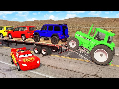 Flatbed Truck Mcqueen | Transportation with Truck- Pothole vs Car #48 - BeamNG.Drive
