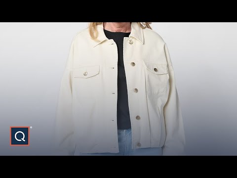 ♡m♡CARLA Lady handsome jacket（White） Carla Rockmore Collection Pleated Bubble Hem Denim Jacket | QVC