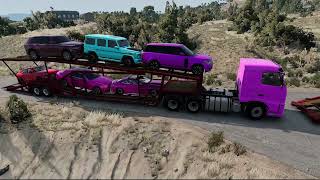 Train VS Double Flatbed Trailer Truck parked on top of another truck | BeamNG Drive #2