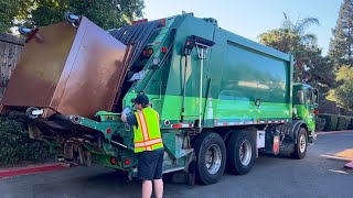 City of Roseville ACX Heil 5000 Commercial Rear Loader On Massive Overfilled Dumpsters Recology Davis Heil 5000 Rear Loader