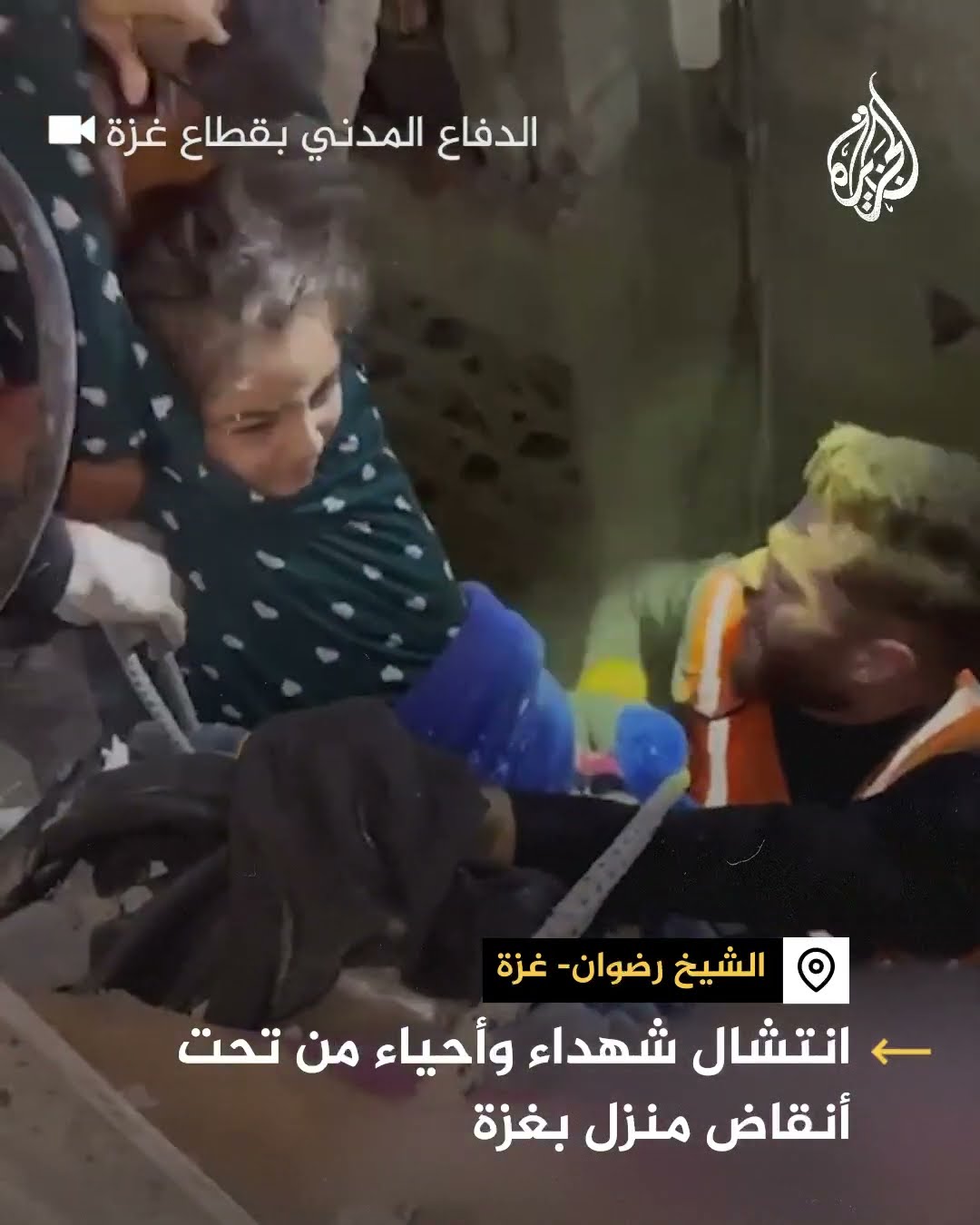 الدفاع المدني ينتشل شهداء وأحياء من تحت أنقاض منزل بحي الرضوان بغزة