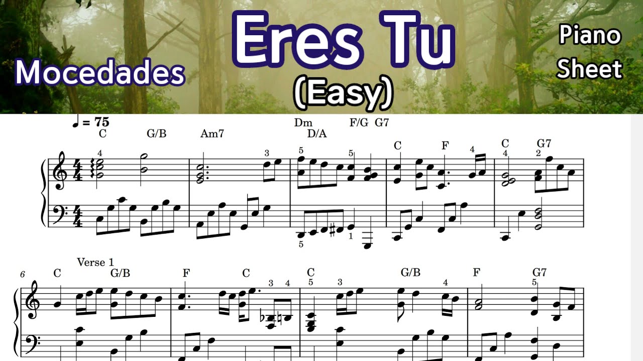 Eres Tu / Mocedades. /Easy Piano Sheet Music /  by SangHeart Play