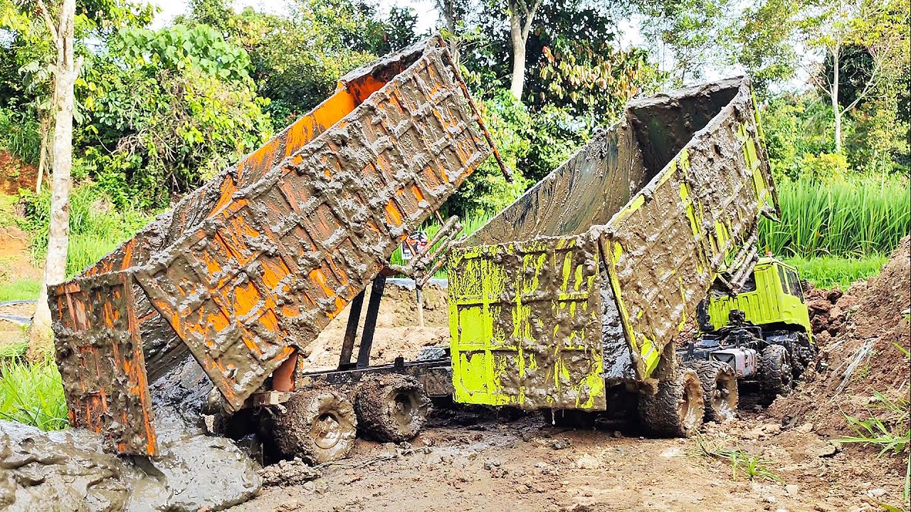 TERGULING BEBAS Rc Truck Fuso 220Ps Lewati Jalan Extreme Truk Muatan Lumpur Terbalik Truk Handmade
