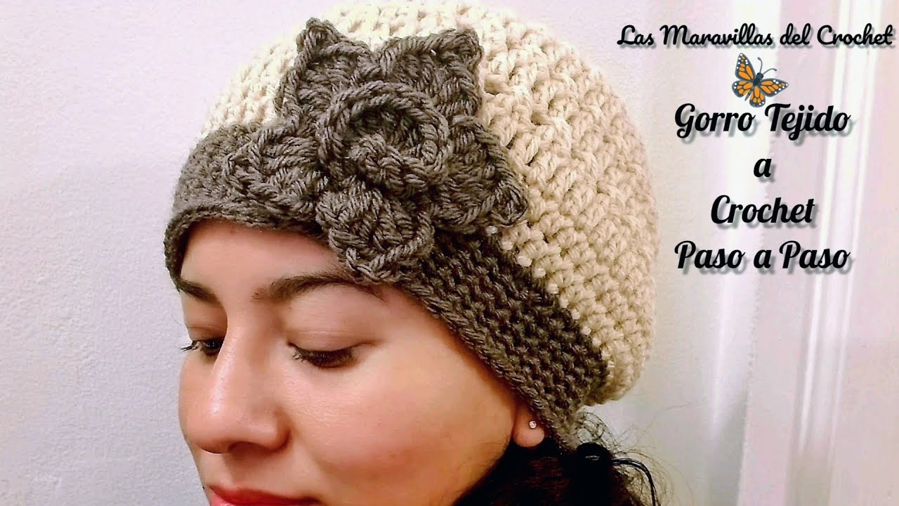 GORRO A CROCHET tejido Para MUJER 🌹 #crochet #LasMaravillasdelCrochet 