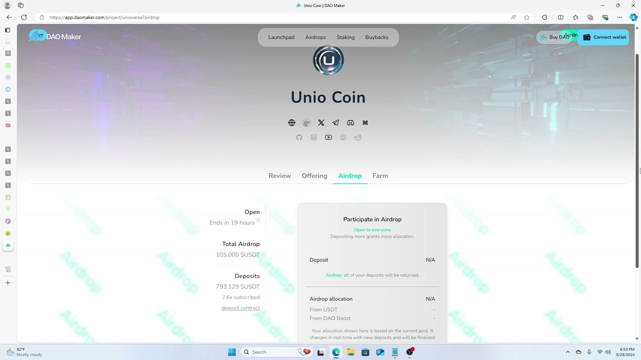UNIO Airdrop On DAOMaker. 20 Hrs Left!