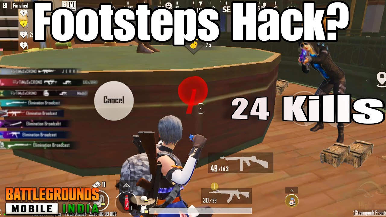 Footsteps hack in BGMI || 24 kills Full gameplay