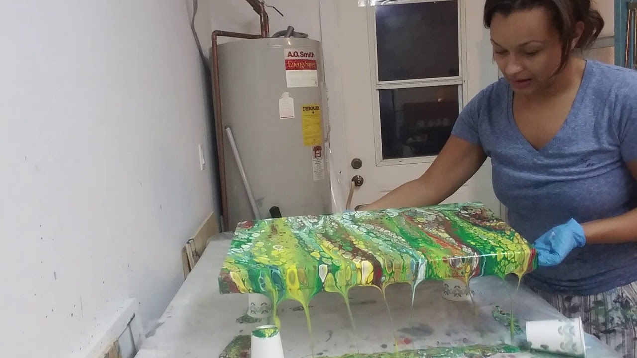 (2) Yellows and Green! Acrylic pouring Flip Cup Technique Molly's