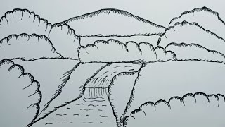How To Draw River Landscape Easy For Beginners With Pen |Drawing River Easy Scenery