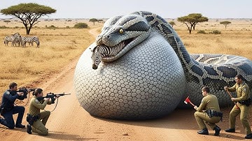 Fearless Rescue Team Battles Giant Python to Free a Wild Zebra