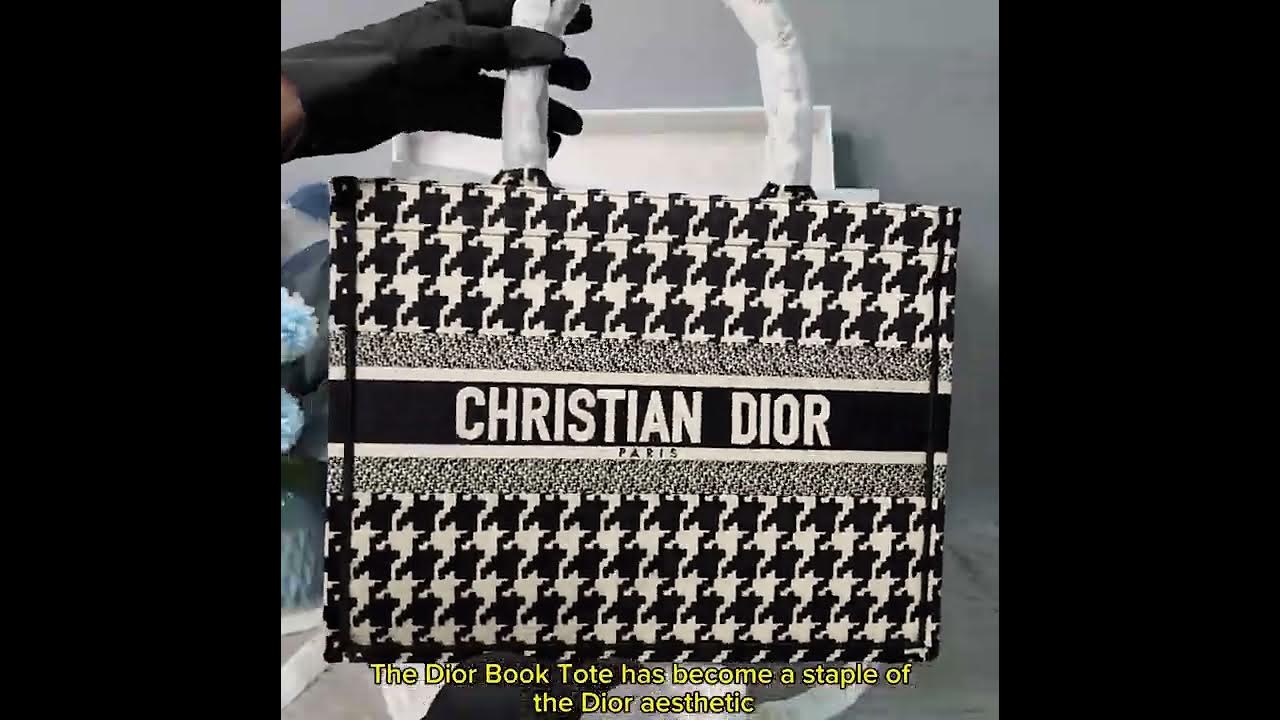 Medium Dior Book Tote Black and White Macro Houndstooth Embroidery (36 x  27.5 x 16.5 cm)