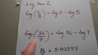 Laws of Logarithms - Log of a division equals log numerator subtract log denominator