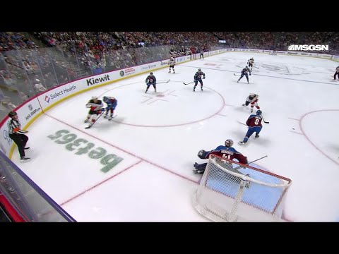 Dawson Mercer scores a goal against the Colorado Avalanche
