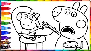 Dibuja y Colorea A Peppa Pig Alimentando Al Bebé Alexander 🐷🥣 Dibujos Para Niños