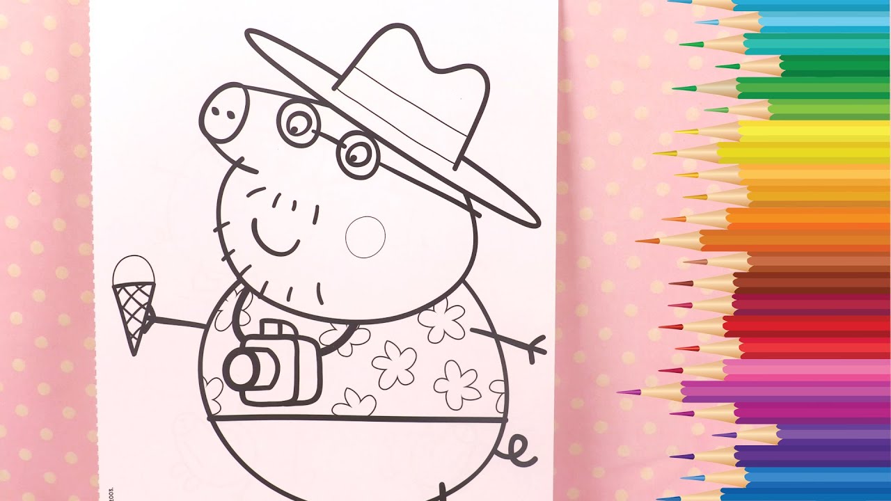 Colorie avec Moi Papa Pig en Vacances aux Crayons de Couleurs