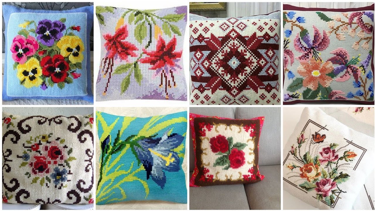 Elegant Cushion Cover Cross Stitch Embroidery Pattern Designs ||  Fareeha Creation