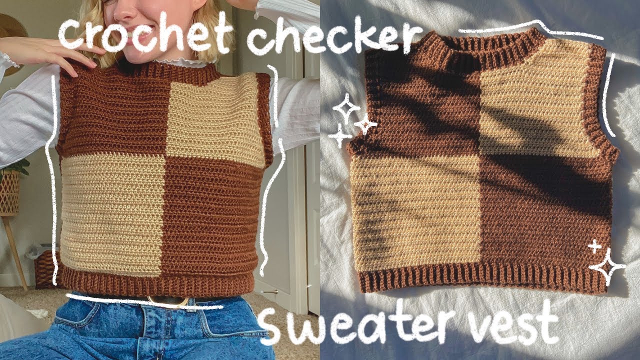 Crochet Checkerboard Sweater Vest Tutorial  Hayhay Crochet