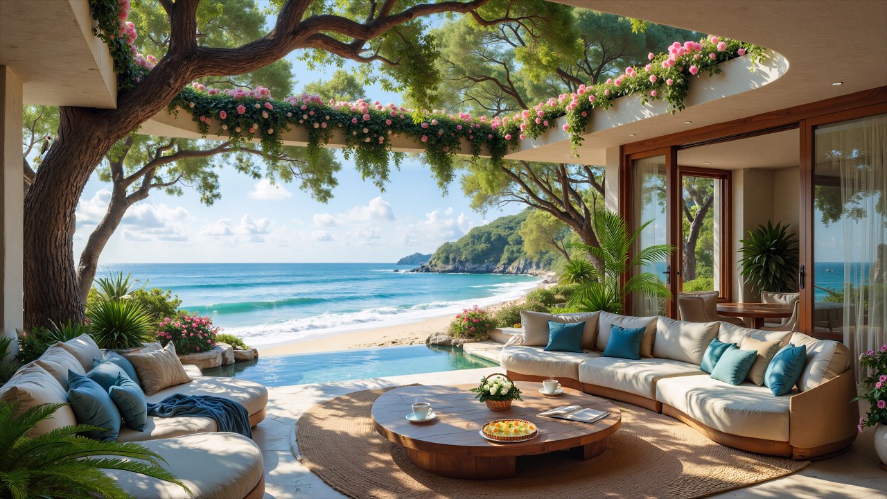 Relaxing Jazz Music at a Beautiful Oceanfront Villa with Tropical Beach Ambience 🌊
