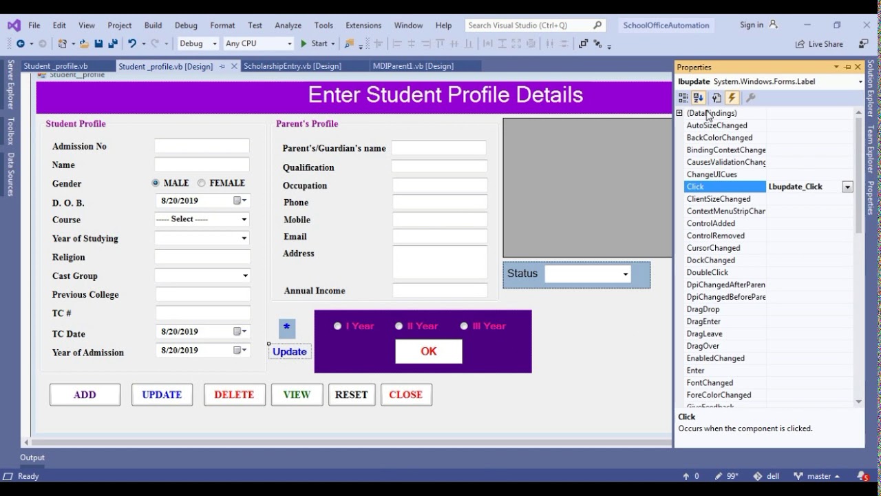 Visual Studio 2019 | Update, Delete & View Student Profile Record in   Part-32 - YouTube