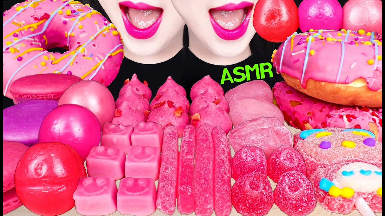 ASMR PINK DESSERTS *MERINGUE COOKIES, JELLY, GUMMY, BIRTHDAY DONUT 핑크 머랭쿠키, 젤리, 버스데이 도넛 먹방 MUKBANG
