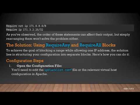 How to Block a Range of IP Addresses in Apache 2.4 While Allowing One Specific IP