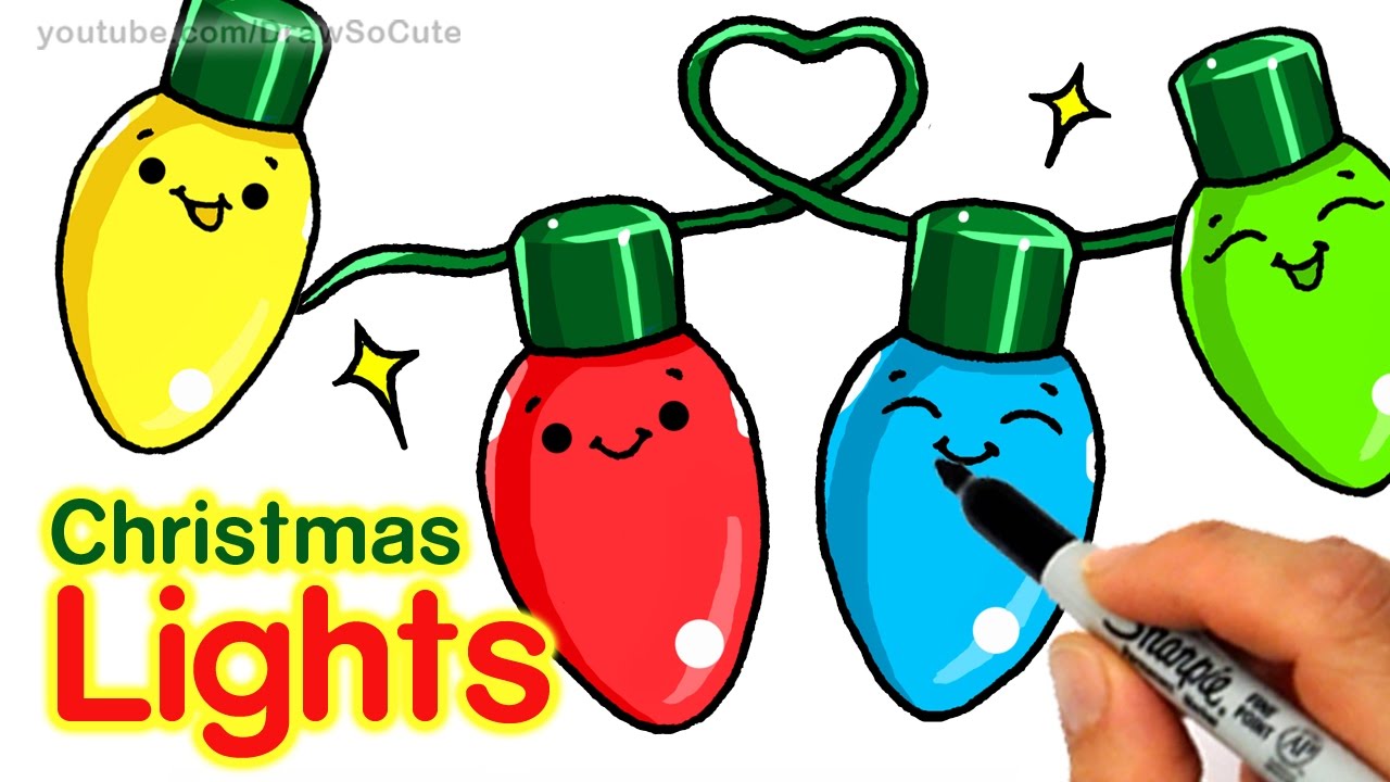 How To Draw Christmas Holiday Lights Step By Step Easy And Cute Easy Christmas Drawings Christmas Drawing Cute Christmas Cards