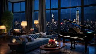 Night Rain on Window with Relaxing Piano | Cozy City Room Ambience for Sleep | Relaxing City Rain